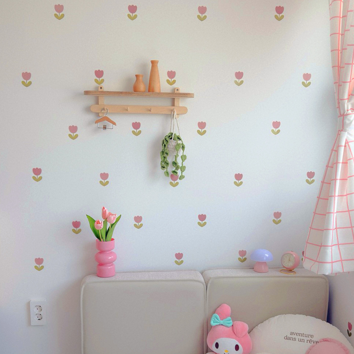 아카시아봉봉 국내제작 월세이프 포인트 벽지 아기방 꾸미기 스티커 튤립가든 48PCS