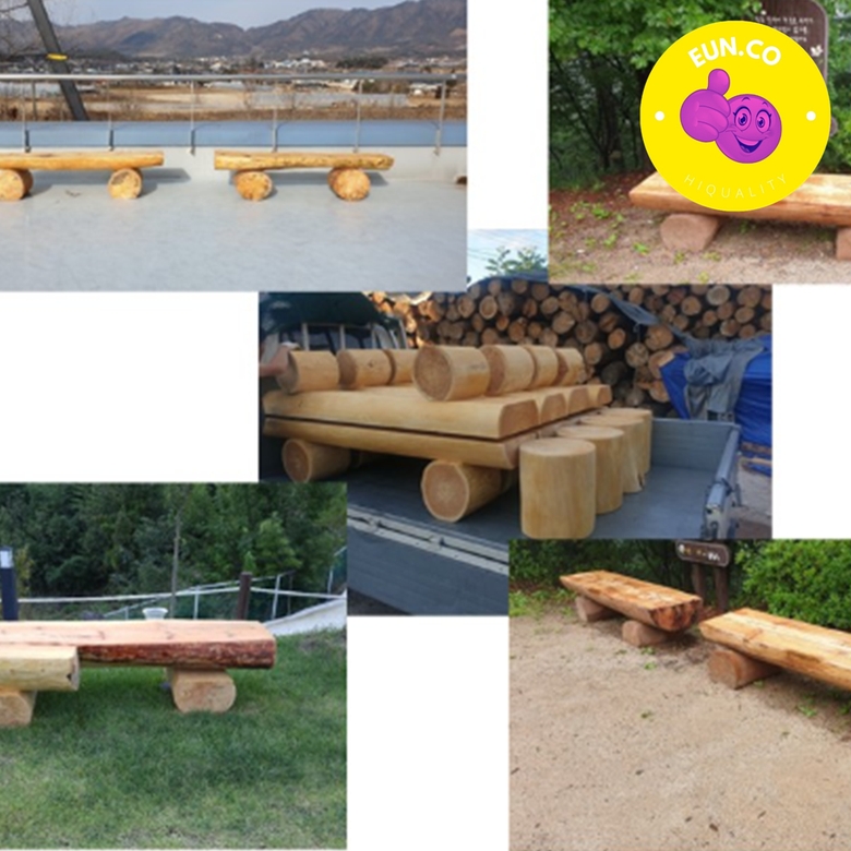 야외 통나무 벤치 야외 공원 등받이 없는 소나무 의자