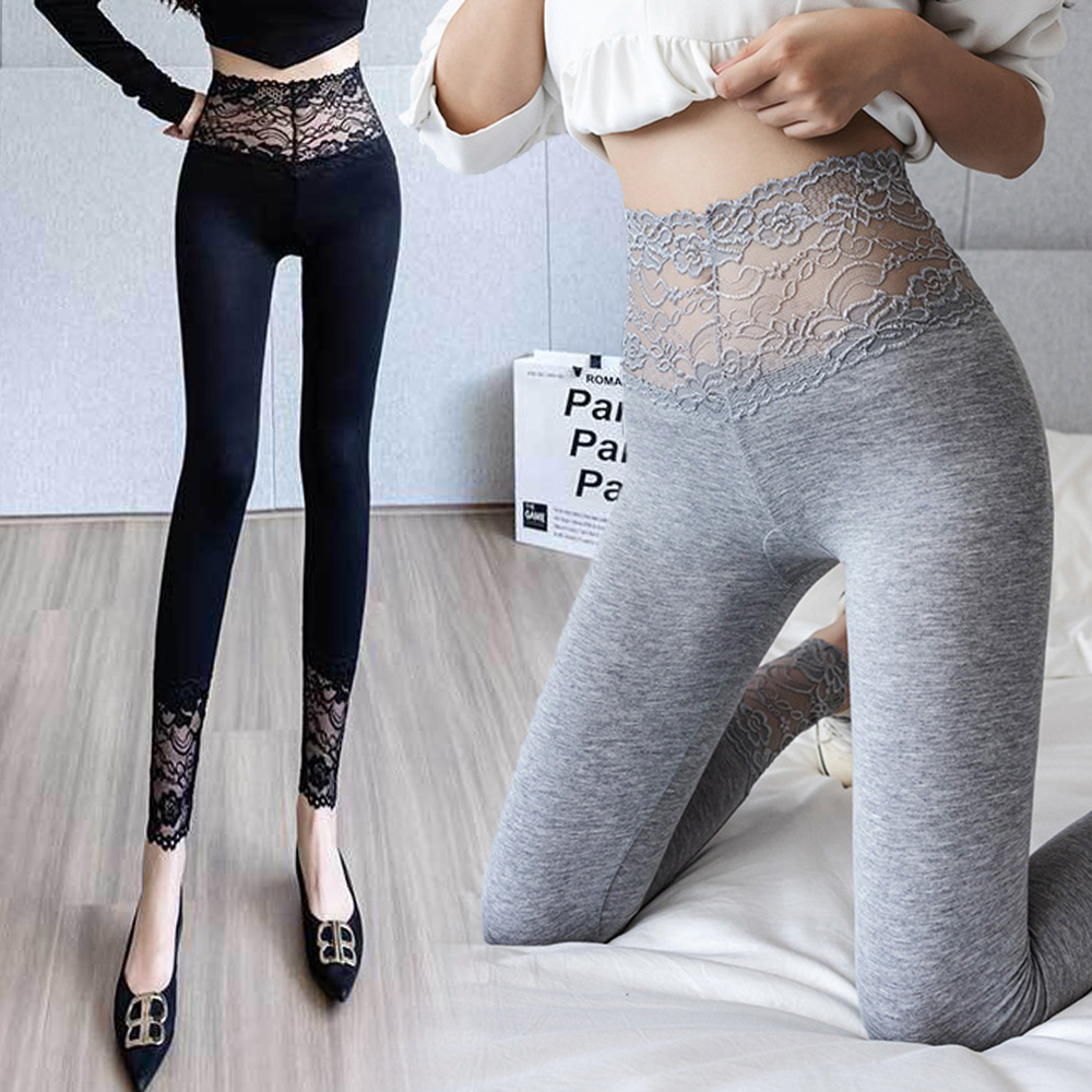 모달 빅사이즈레깅스 쫄바지 봄 가을 스타킹 바지 레이스 와이드 하이웨스트 - 상품 이미지