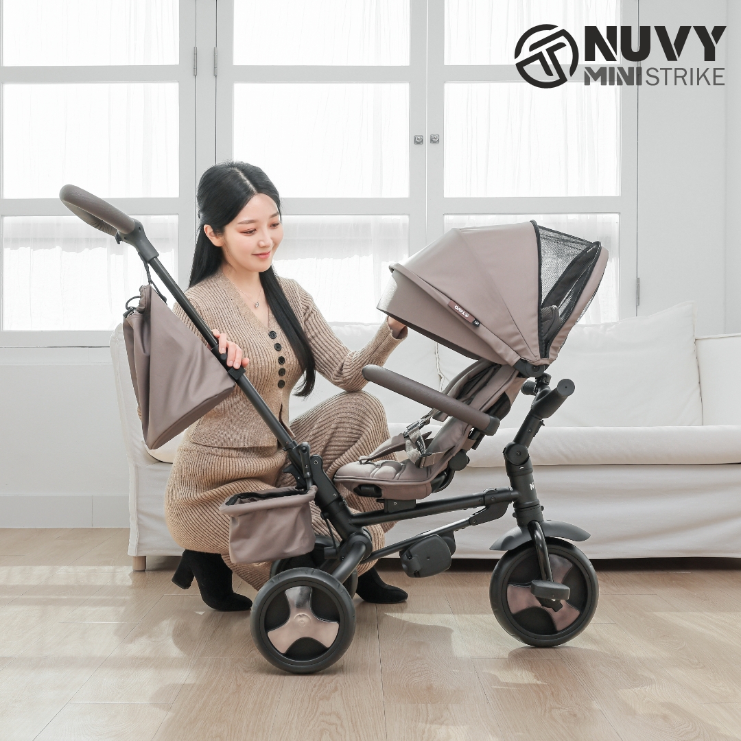 [누비앤타보] NUVY 유모차 자전거-고급형 미니스트라이크 세발자전거 유모카 아기자전거 등하원용 휴대용 유모차 다기능 경차수납 슬림폴딩 트라이크