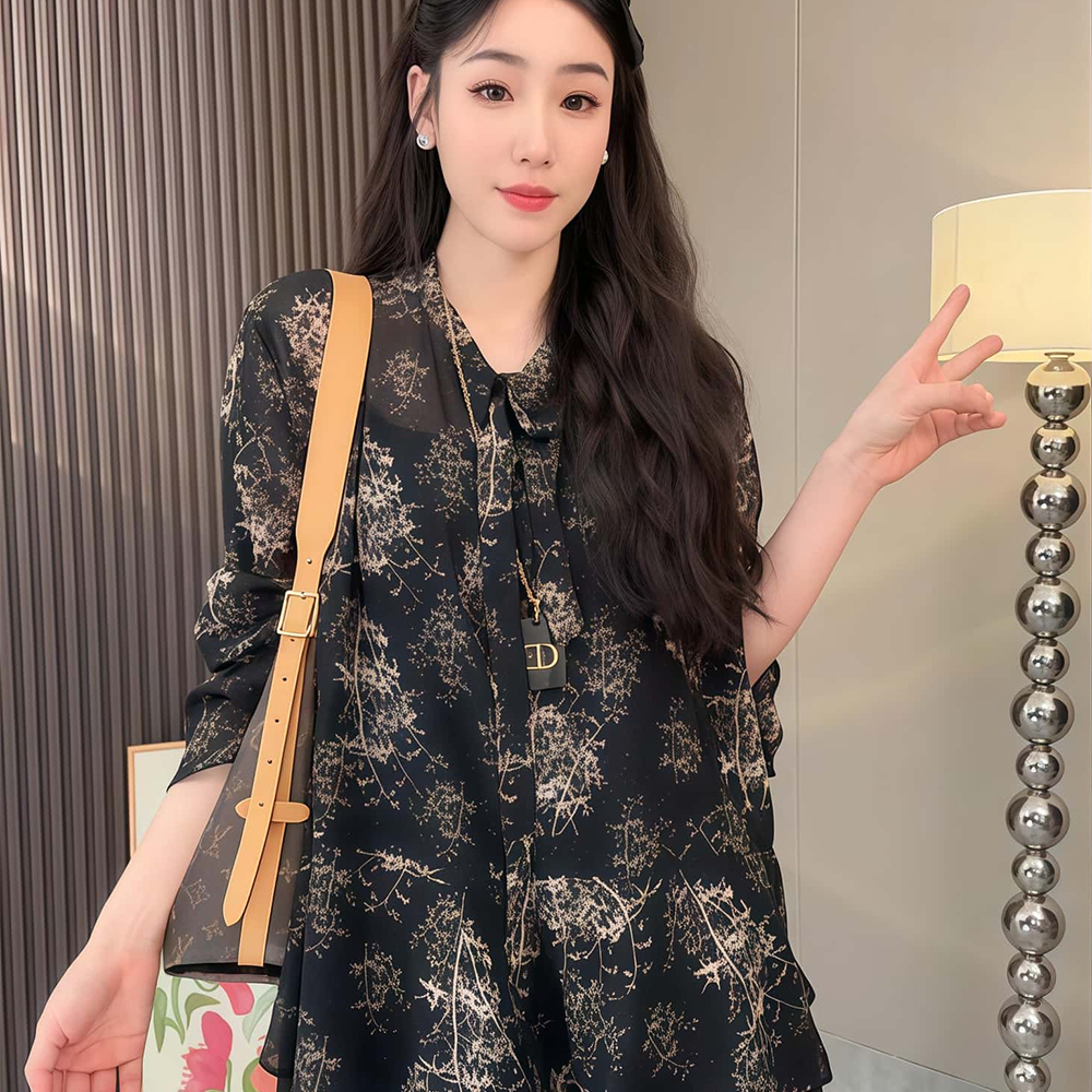 여성봄 블라우스 원피스셍트 스프링 플라워 레이어드 미니원피스 조끼 투피스세트 - 상세 이미지 3