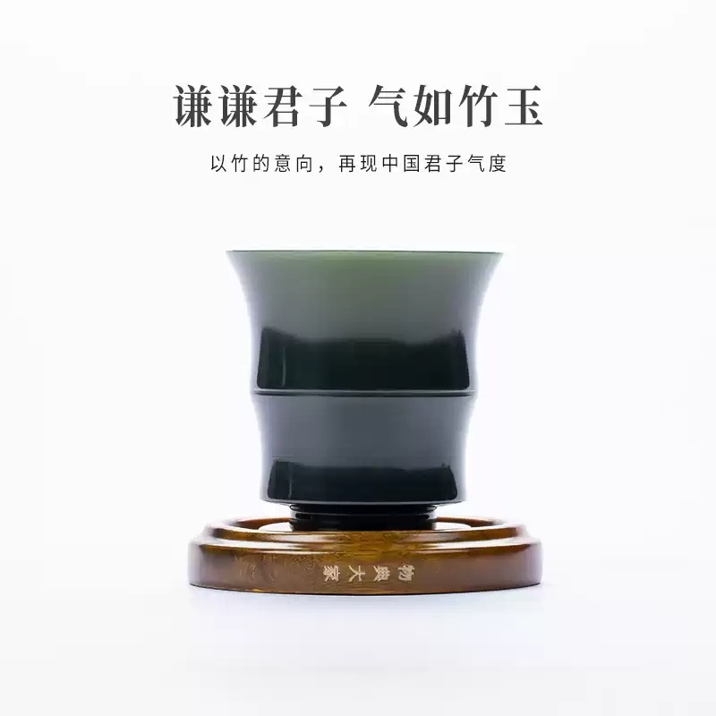 대나무모양 옥찻잔 화전옥 허텐 다기 비즈니스 선물세트 원목 상자포장 - 상세 이미지 2