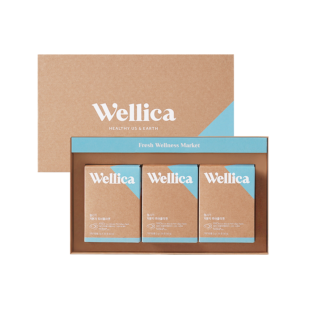 웰리카 저분자 어린 피쉬 콜라겐 펩타이드 300달톤 선물세트 (90포)