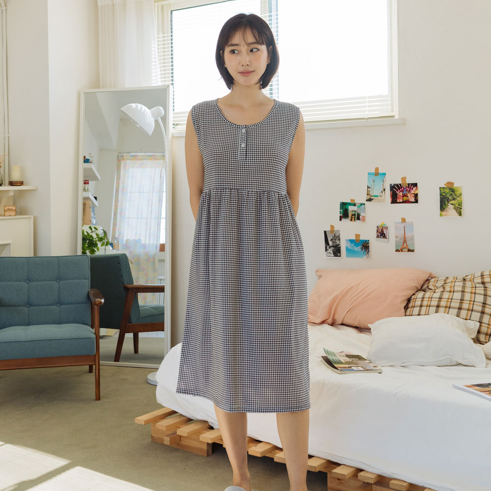 여성잠옷 냉감 민소매 잠옷 파자마 홈웨어 원피스 - 상세 이미지 5