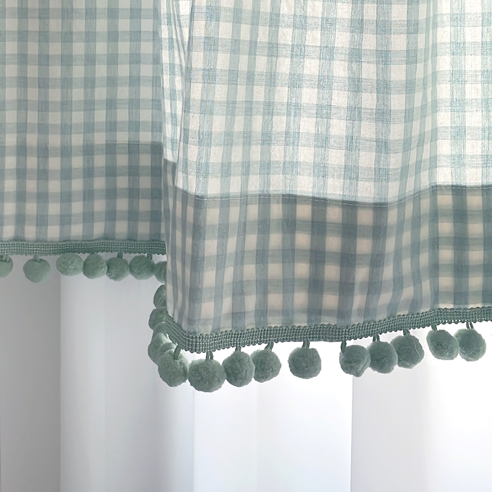 바이아미 멜란 체크 폼폼 아이방 여아 남아 커튼