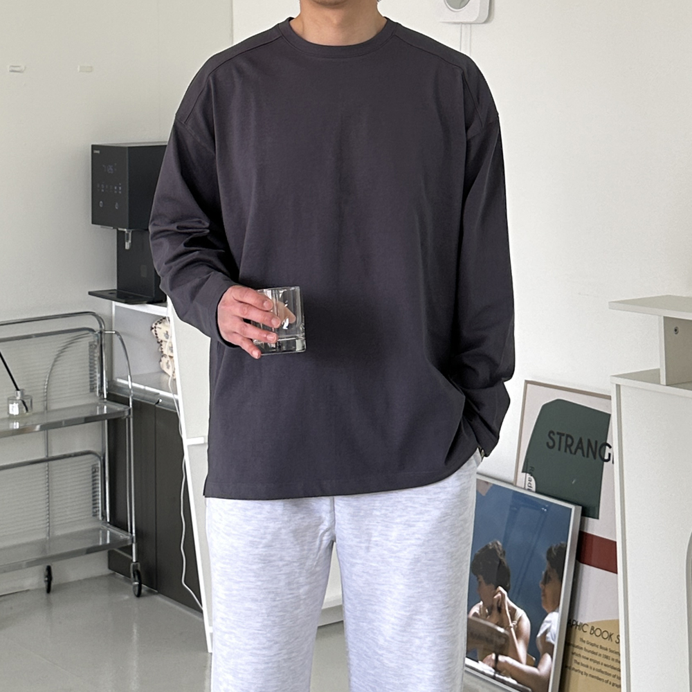 남자 긴팔티 빅사이즈 오버핏 레이어드 이너 흰색 티셔츠 - 상세 이미지 4
