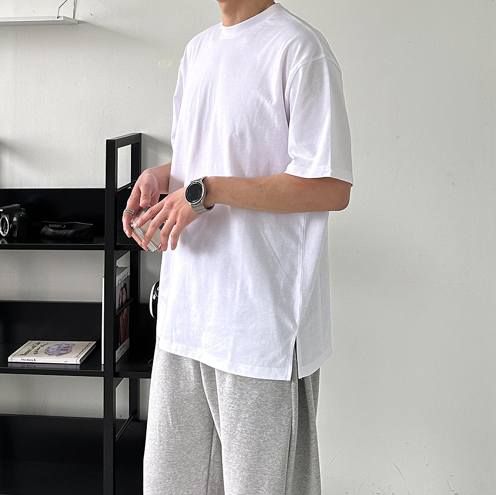 남자 레이어드티 오버핏 빅사이즈 남자 반팔티 무지 면 티셔츠