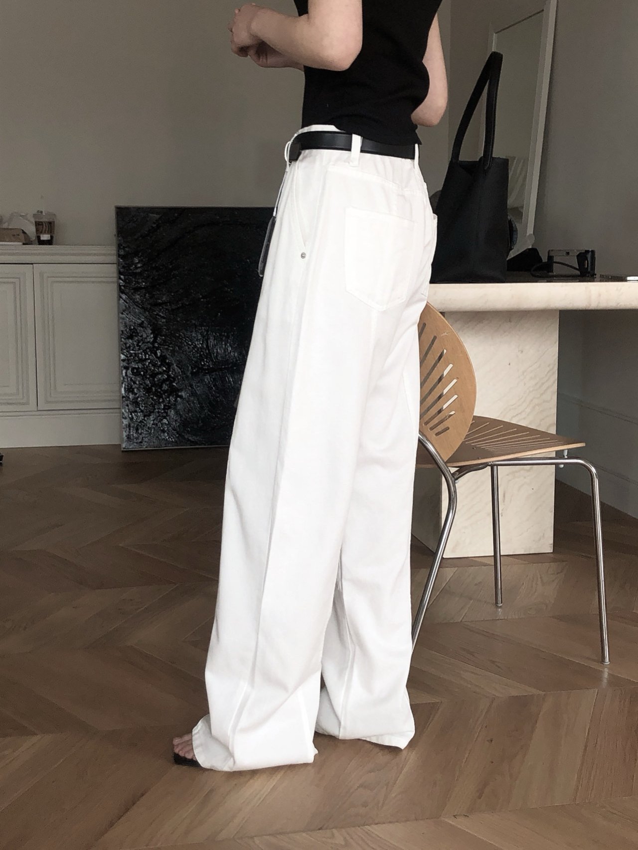 Le Butter 르버터 써머 절개 진 코튼 데님 팬츠 일자 와이드 데일리 바지 상세 이미지 9