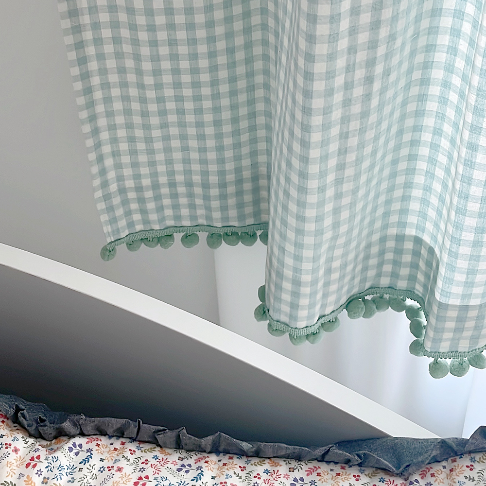 바이아미 멜란 체크 폼폼 아이방 여아 남아 커튼