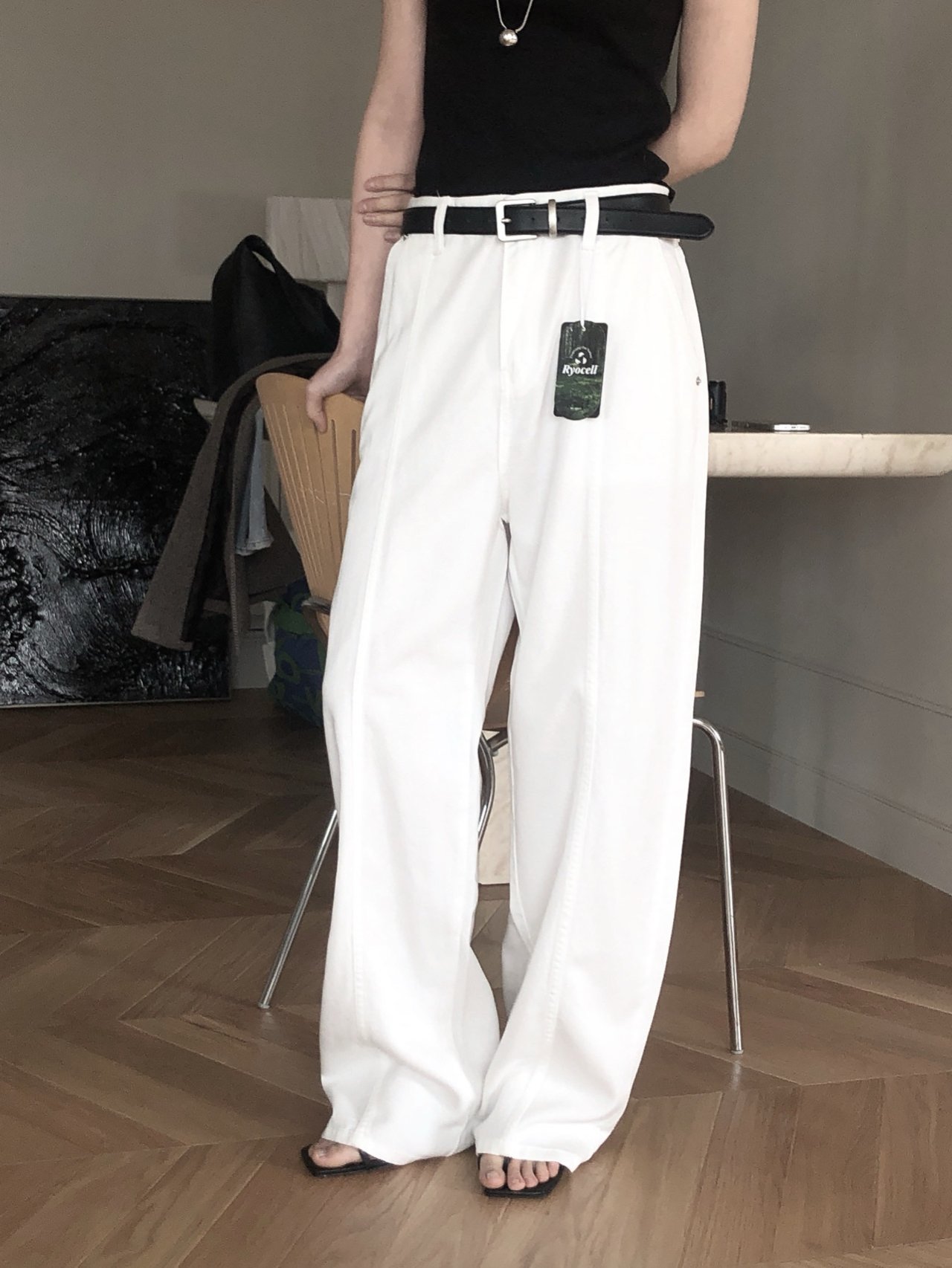 Le Butter 르버터 써머 절개 진 코튼 데님 팬츠 일자 와이드 데일리 바지 상세 이미지 3