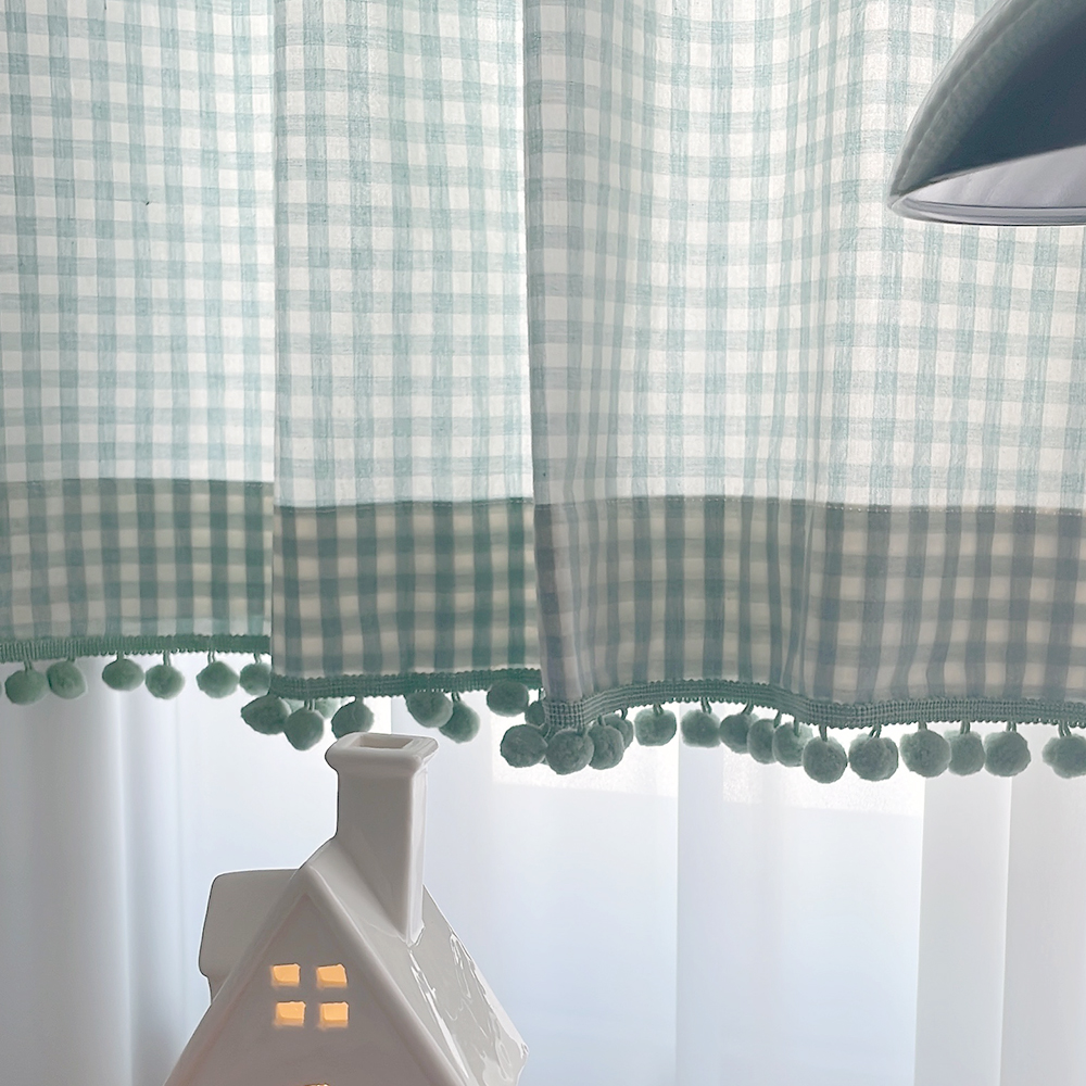 바이아미 멜란 체크 폼폼 아이방 여아 남아 커튼