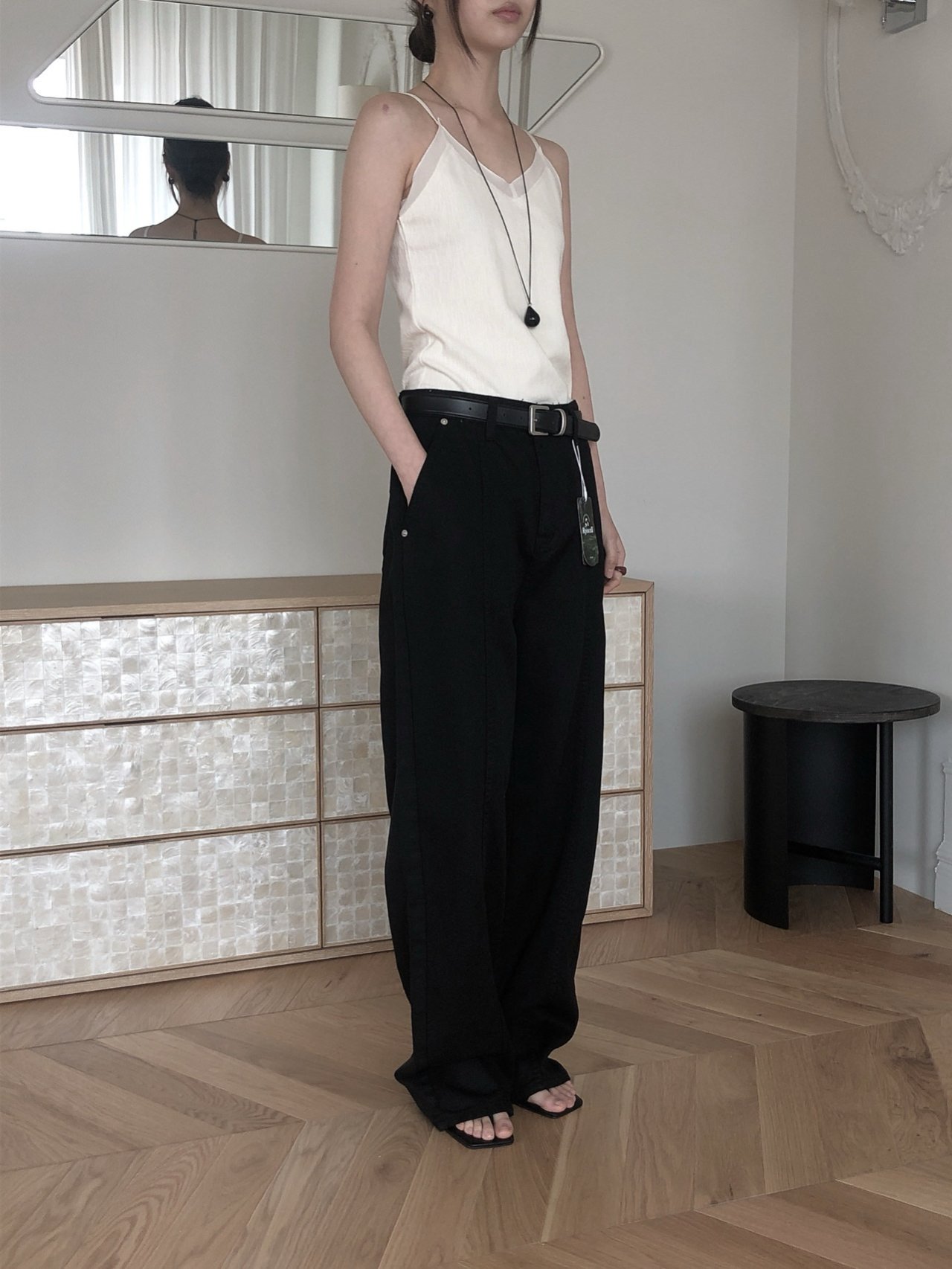 Le Butter 르버터 써머 절개 진 코튼 데님 팬츠 일자 와이드 데일리 바지 상세 이미지 17
