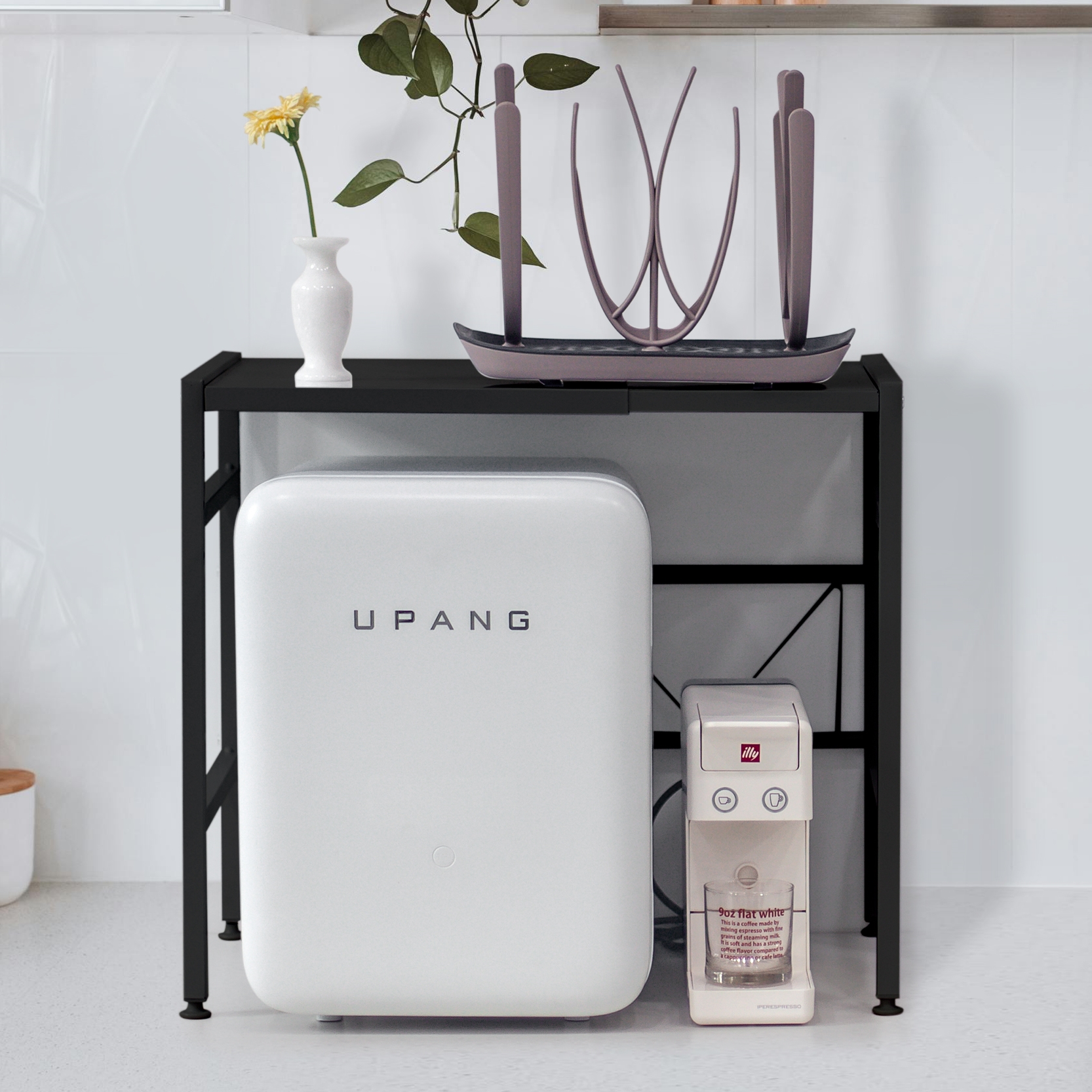 렌지대 전자레인지 거치대 전자레인지선반 오븐장 맘마존 홈카페 밥솥다이 화이트 후크포함