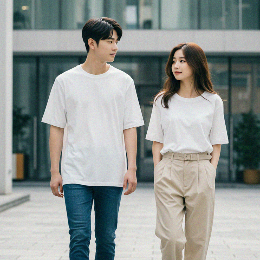 1+1 면티30수 반팔레이어드 무지 흰티 남자 남여공용 반팔티 이너티 티셔츠 - 상품 이미지