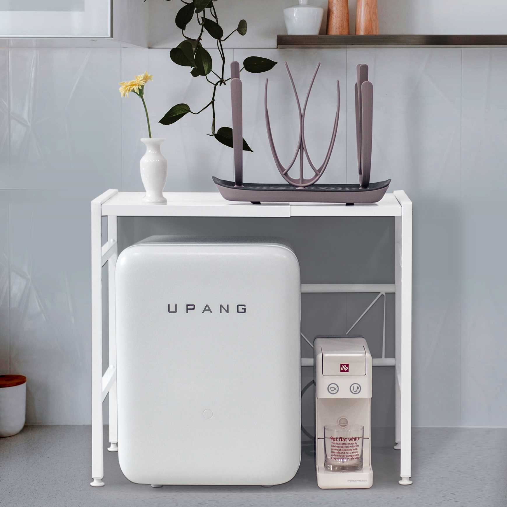 렌지대 전자레인지 거치대 전자레인지선반 오븐장 맘마존 홈카페 밥솥다이 화이트 후크포함