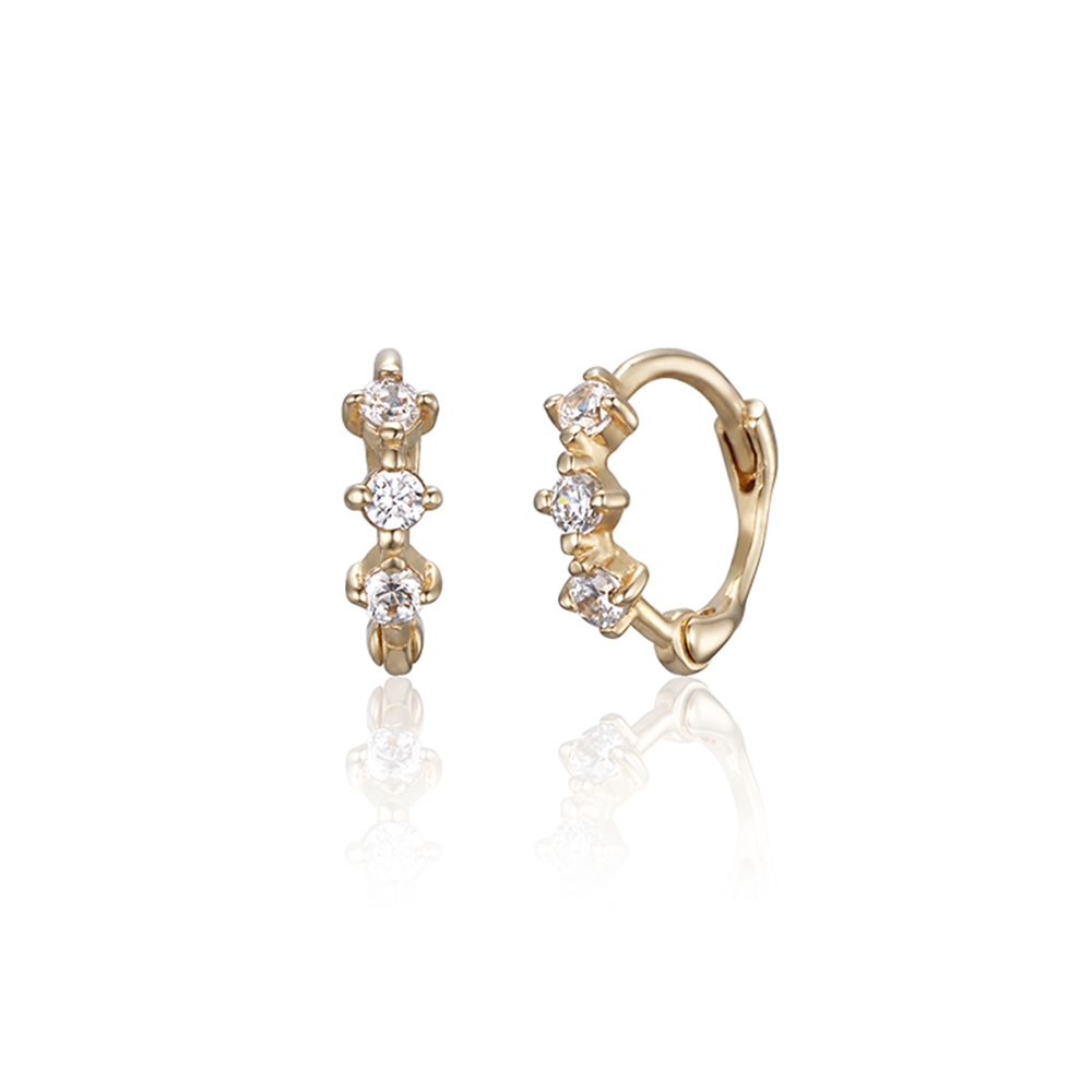 14k 트리플 큐빅 원터치 링 귀걸이 데일리 미니 포인트