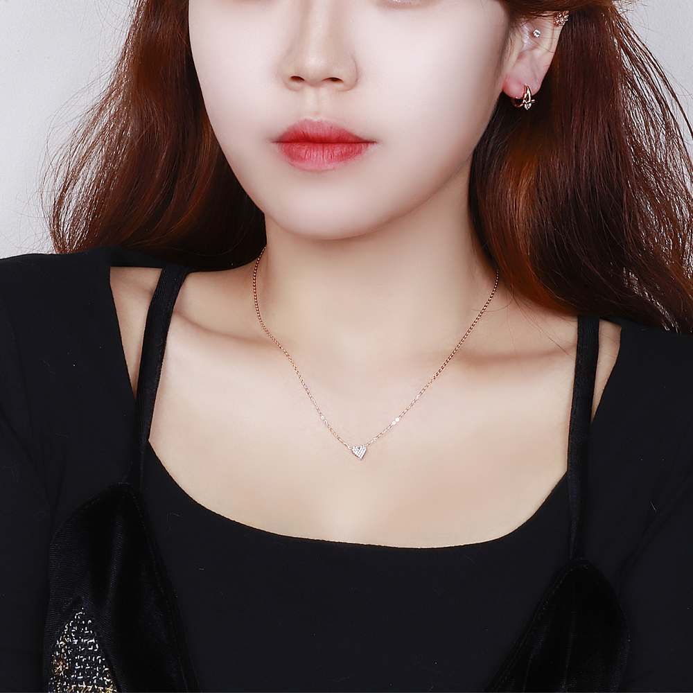 14K 미니 하트 펜던트 가벼운 목걸이 큐빅 각줄 이미지 8