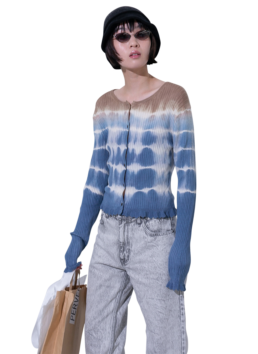 퍼버즈 PERVERZE Dip-dye Rib Knit Cardigan 가디건 25SS - 상품 이미지