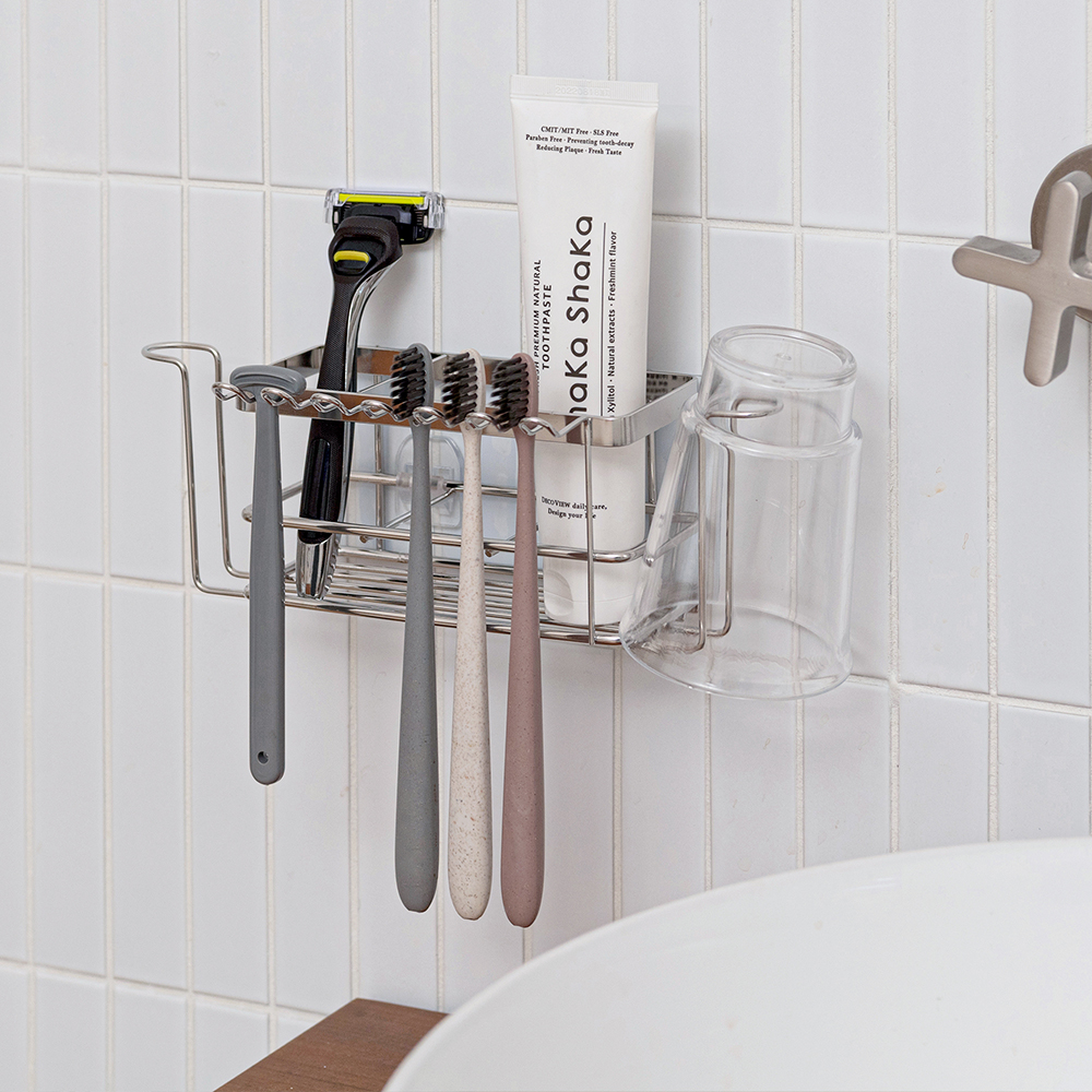 스파이더락 무타공 스텐 칫솔걸이 일반 욕실 칫솔꽂이 치약 면도기 거치대