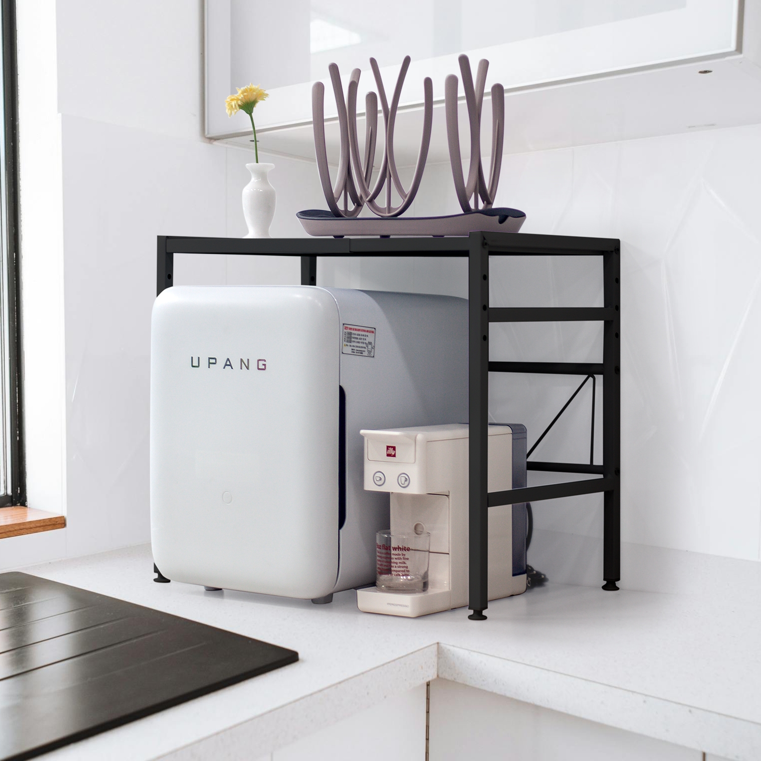 렌지대 전자레인지 거치대 전자레인지선반 오븐장 맘마존 홈카페 밥솥다이 화이트 후크포함