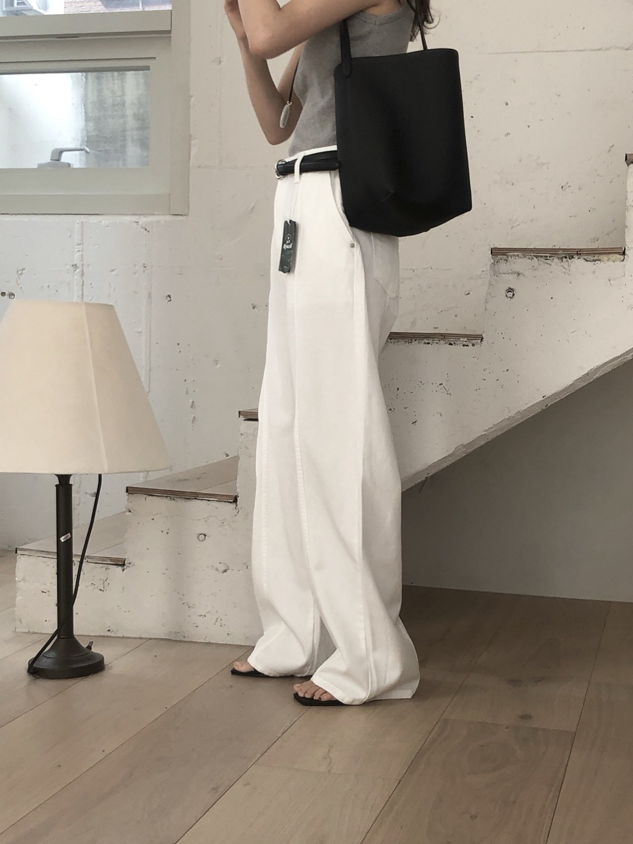 Le Butter 르버터 써머 절개 진 코튼 데님 팬츠 일자 와이드 데일리 바지 상세 이미지 10