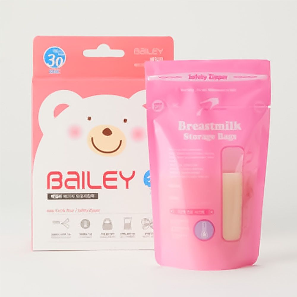 베일리 베이직 모유저장팩/180ml 30매 - 국산/ 이중지퍼 밀폐/일회용/위생적 - 상품 이미지