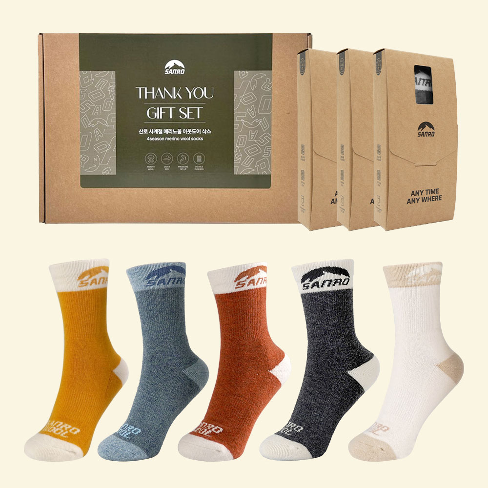 산로 양말 선물세트 3팩 패키지 포장 연말 명절 등산양말 선물