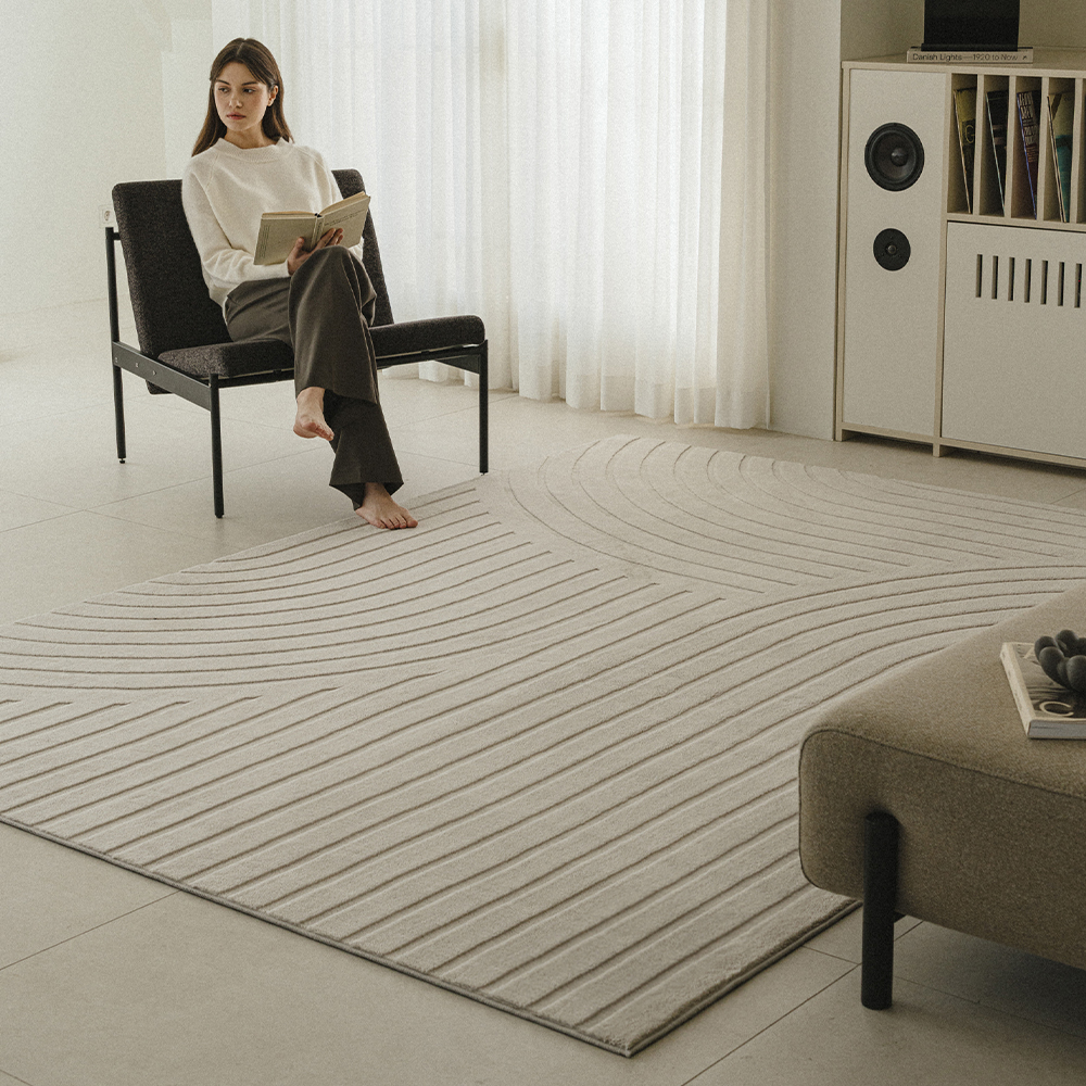 젠 카빙 하이로우 워셔블 단모 거실 러그 100x140cm