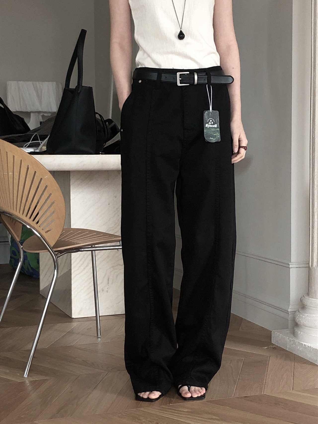 Le Butter 르버터 써머 절개 진 코튼 데님 팬츠 일자 와이드 데일리 바지 상세 이미지 4