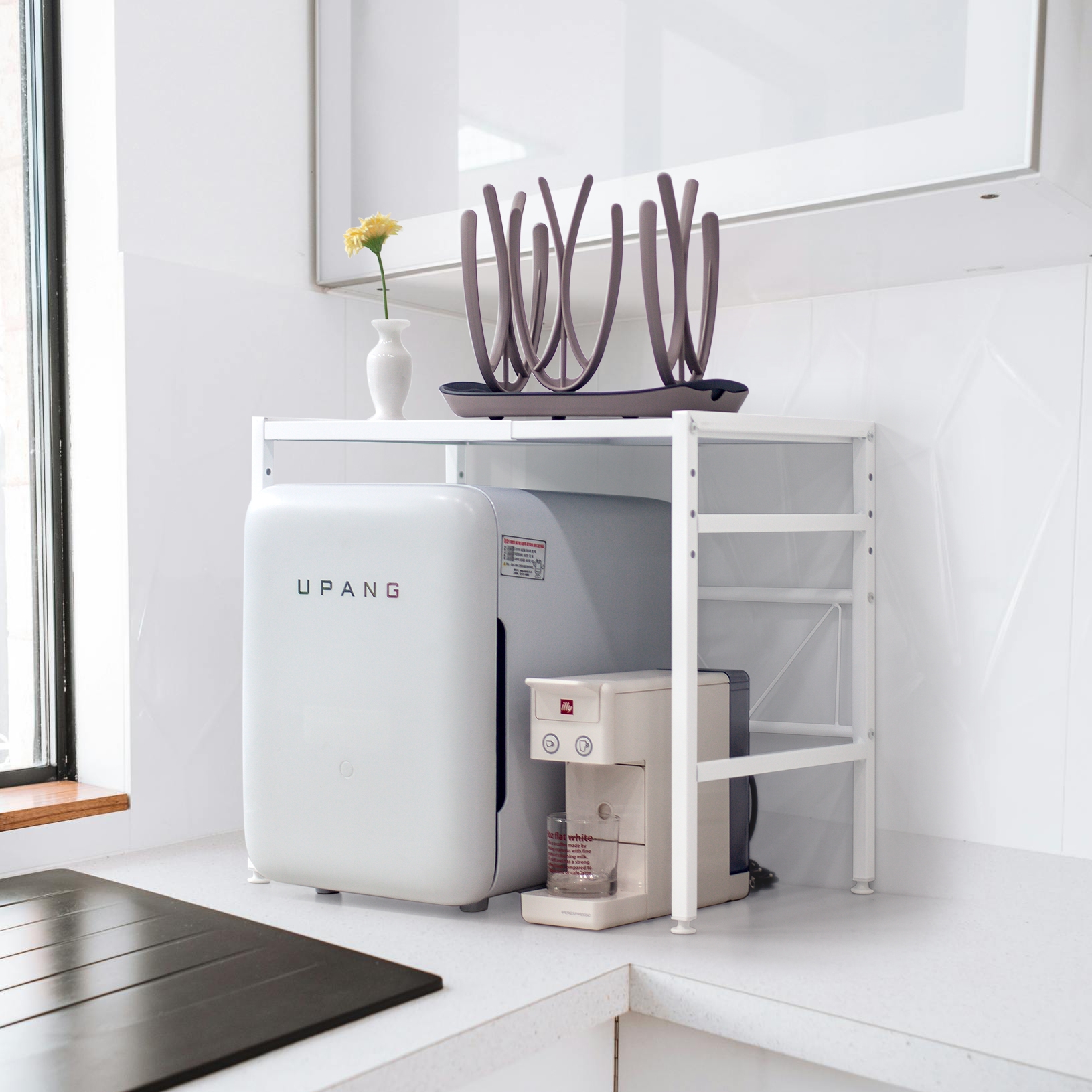 렌지대 전자레인지 거치대 전자레인지선반 오븐장 맘마존 홈카페 밥솥다이 화이트 후크포함