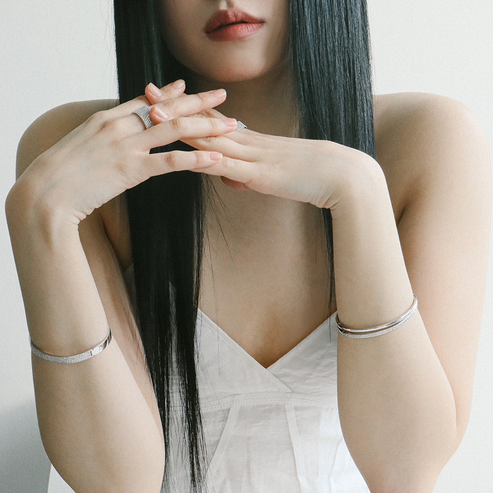 풀파베 큐빅팔찌 민자 양면 레이어드 뱅글팔찌 - 상세 이미지 3