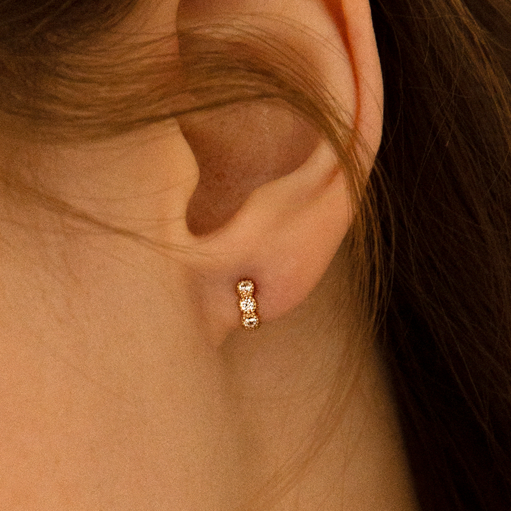 14k 솔티 미니 큐빅 원터치 링 귀걸이