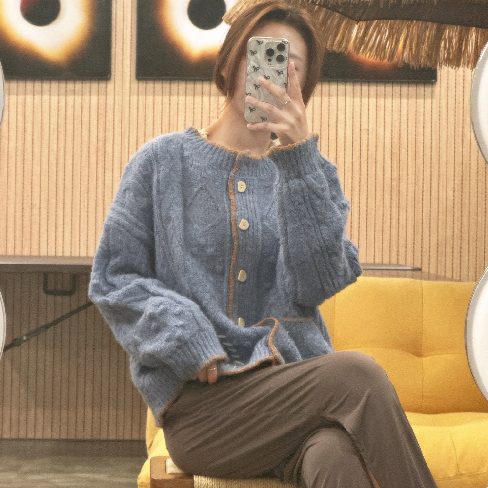 울 스티치 니트 오버핏 가디건 요가 필라테스 커버업 - 상세 이미지 2