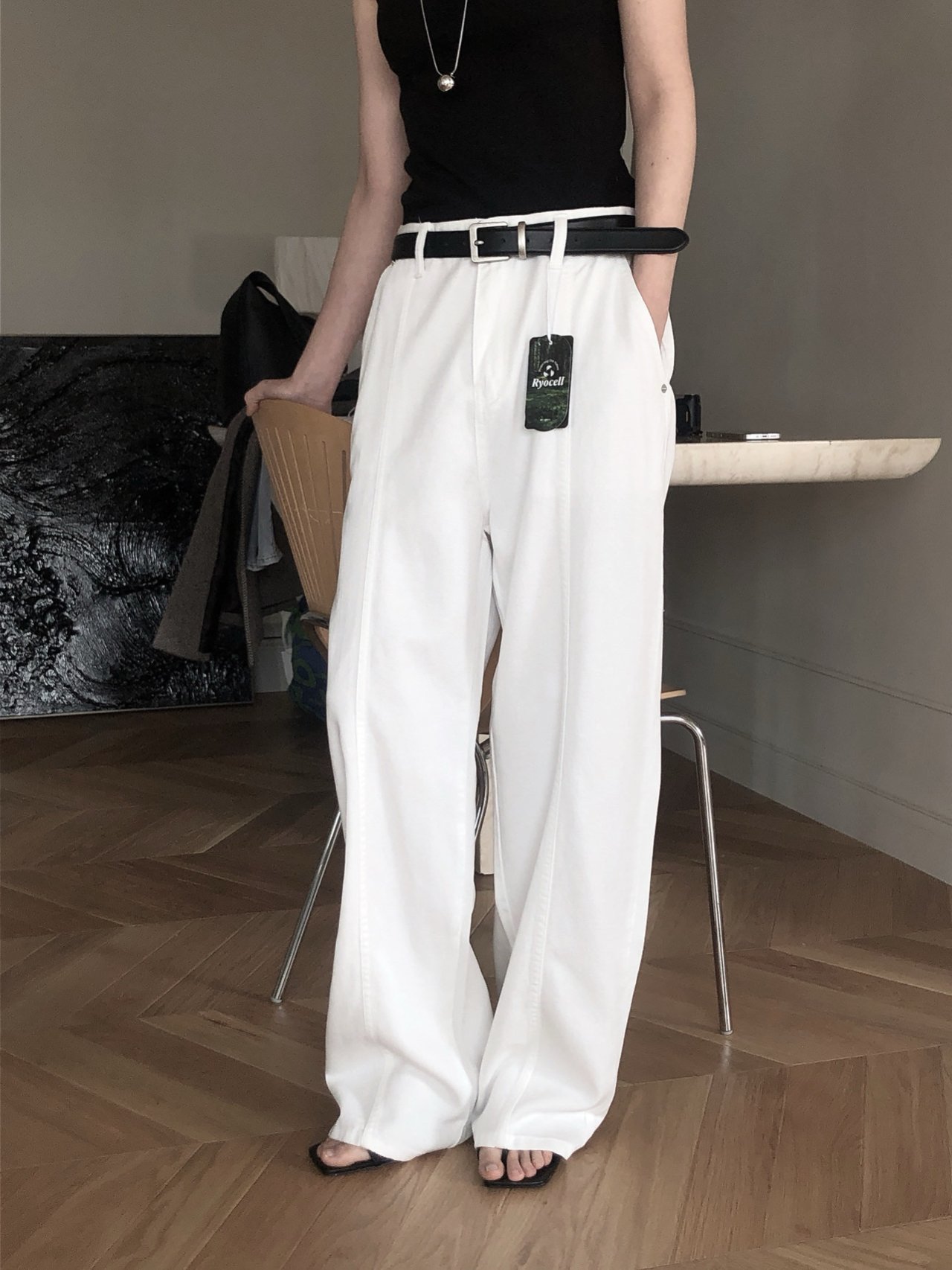 Le Butter 르버터 써머 절개 진 코튼 데님 팬츠 일자 와이드 데일리 바지 상세 이미지 7