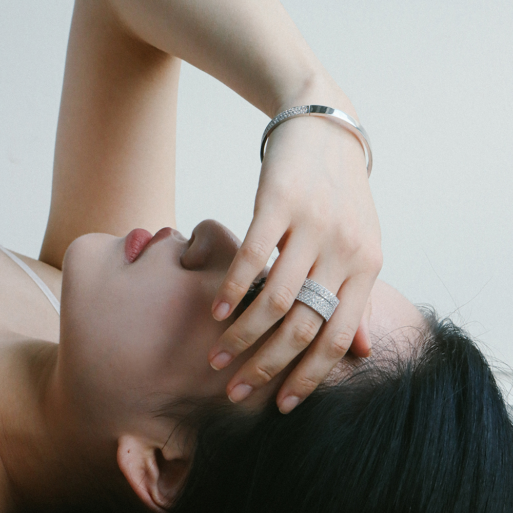 풀파베 큐빅팔찌 민자 양면 레이어드 뱅글팔찌 - 상세 이미지 4