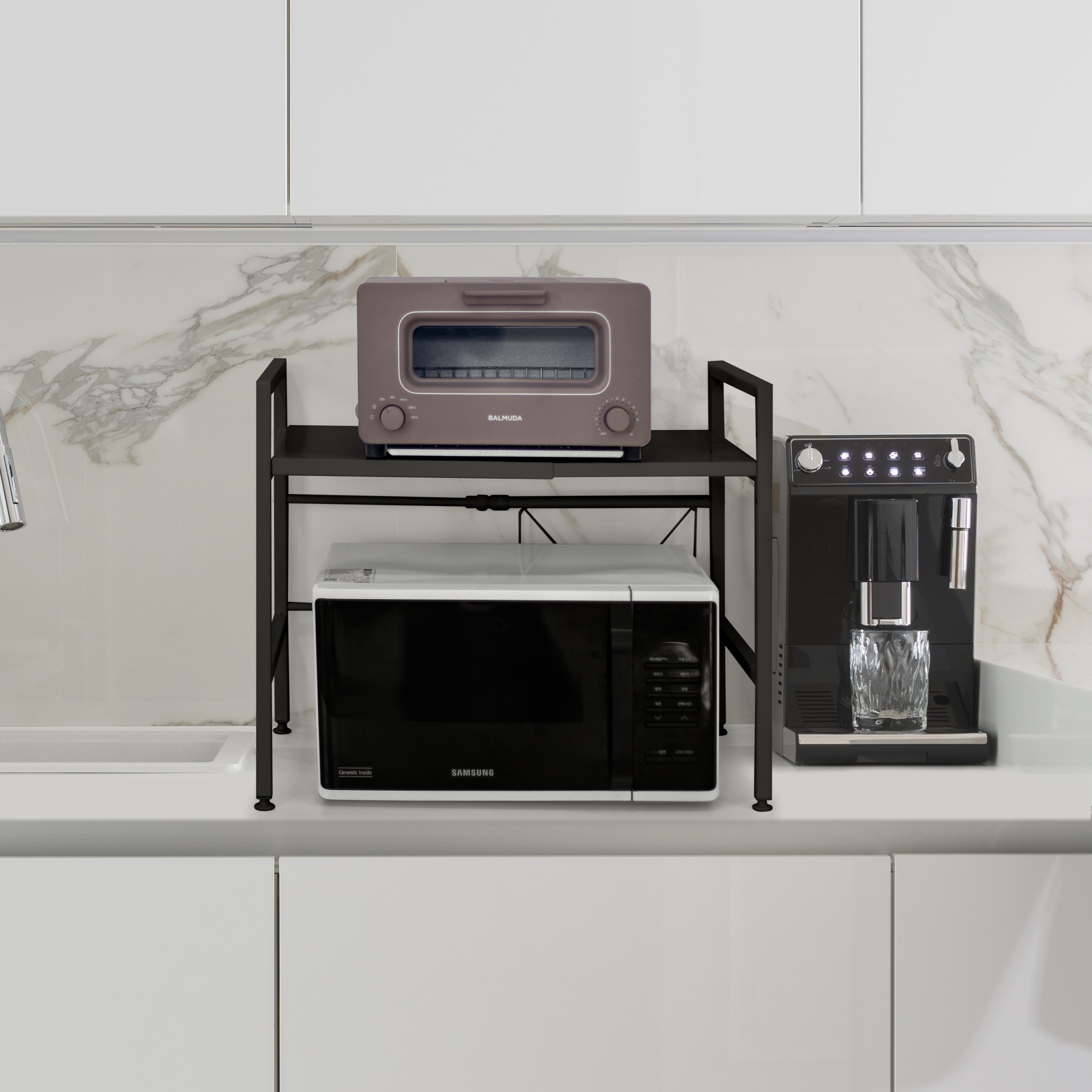 렌지대 전자레인지 거치대 전자레인지선반 오븐장 맘마존 홈카페 밥솥다이 화이트 후크포함