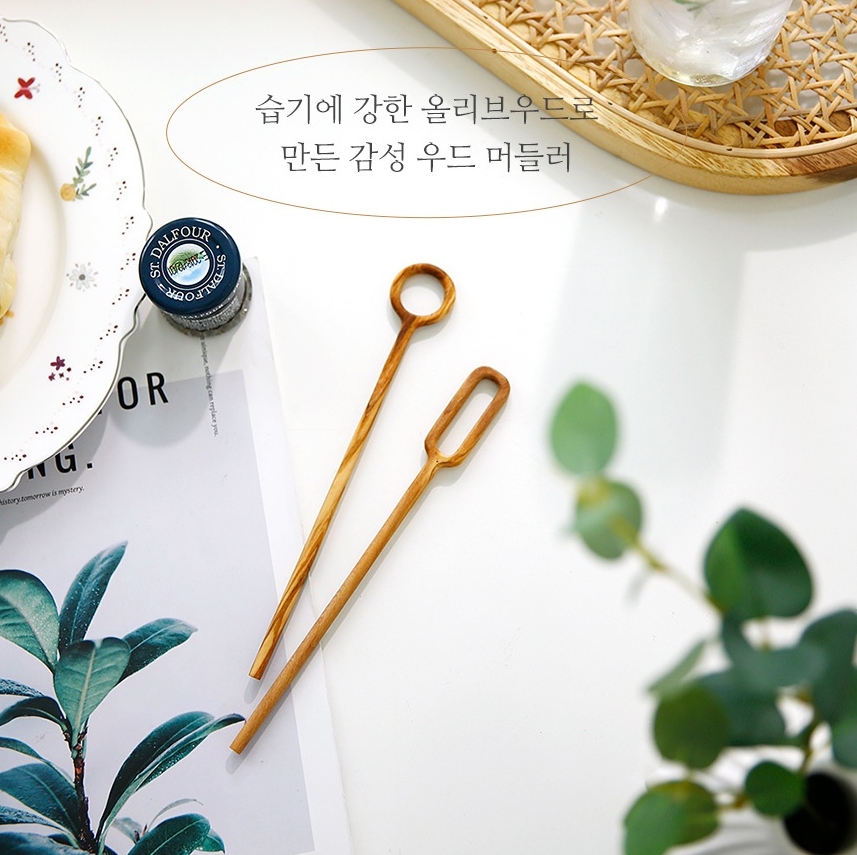 올리브우드 롱티스푼 하이볼 칵테일 나무 머들러 스틱 커피젓는거 - 상세 이미지 4