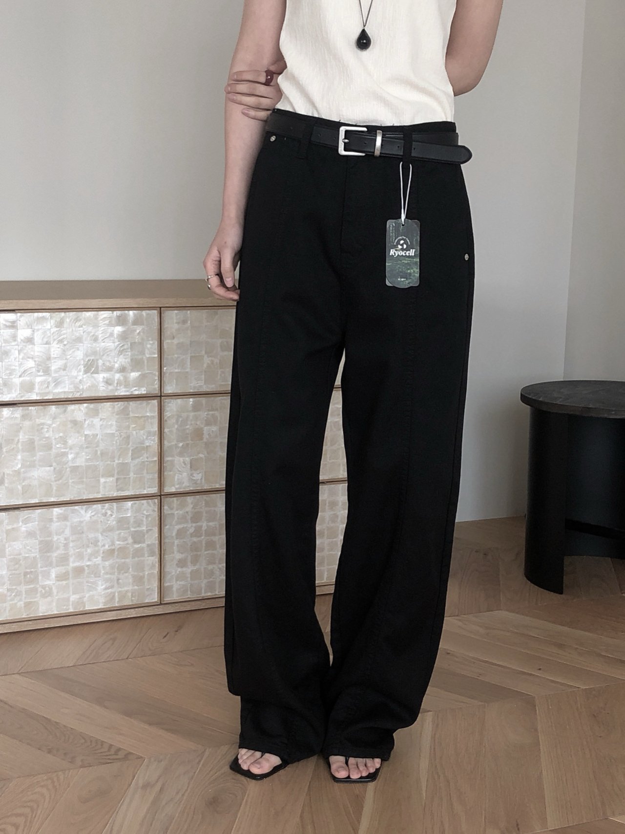 Le Butter 르버터 써머 절개 진 코튼 데님 팬츠 일자 와이드 데일리 바지 상세 이미지 16