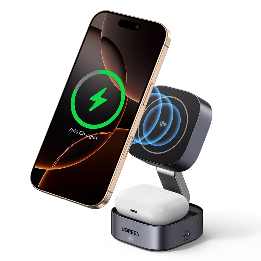 유그린 MagFlow Qi2 2in1 25W 마그네틱 무선 충전기 아이폰 맥세이프 15W 에어팟 5W 지원 W702