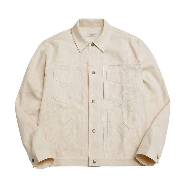 솔티 - Type-2 Linen Trucker Jacket (Ivory) : SORTIE