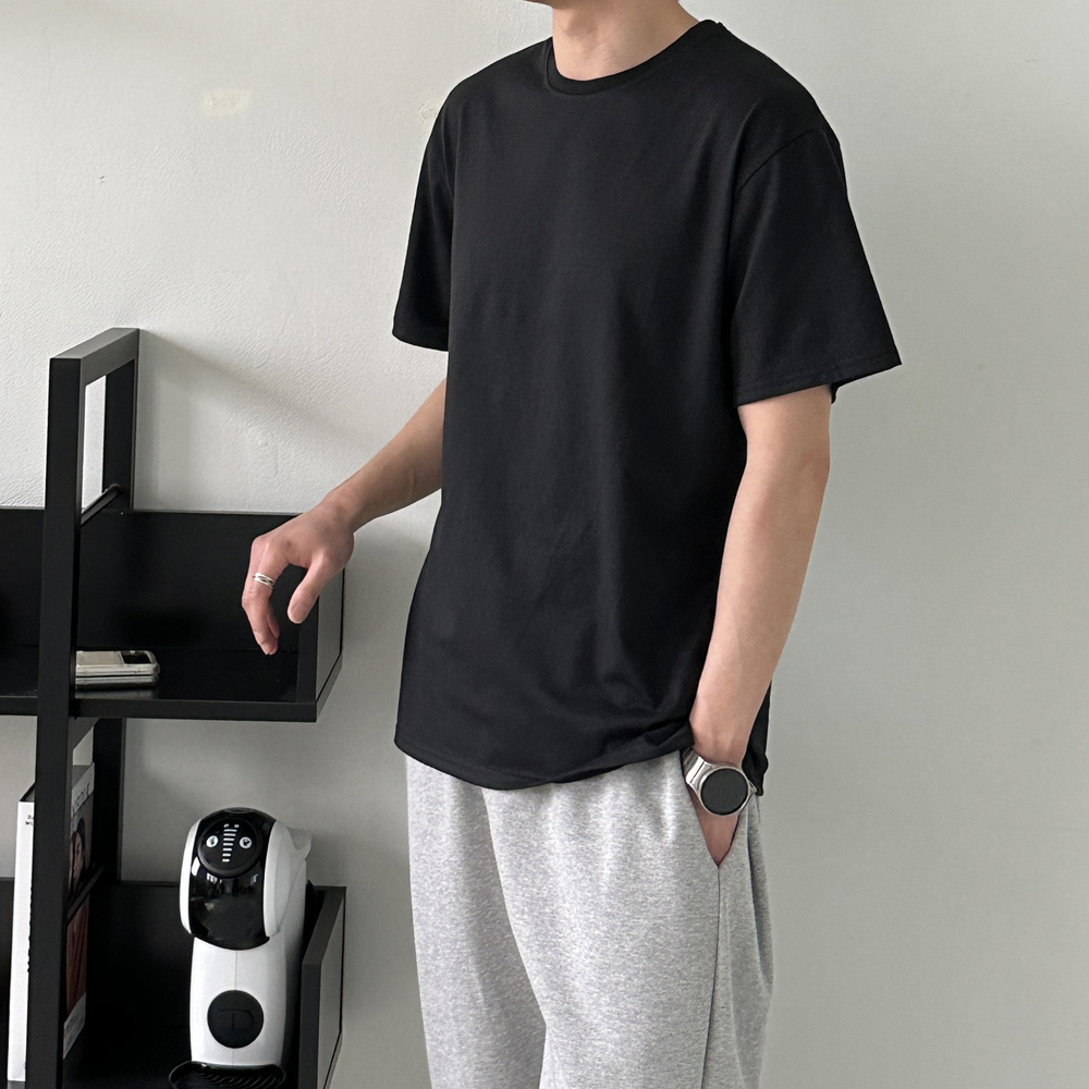 남자반팔티 오버핏 빅사이즈 무지 면 레이어드 티셔츠 - 상세 이미지 3