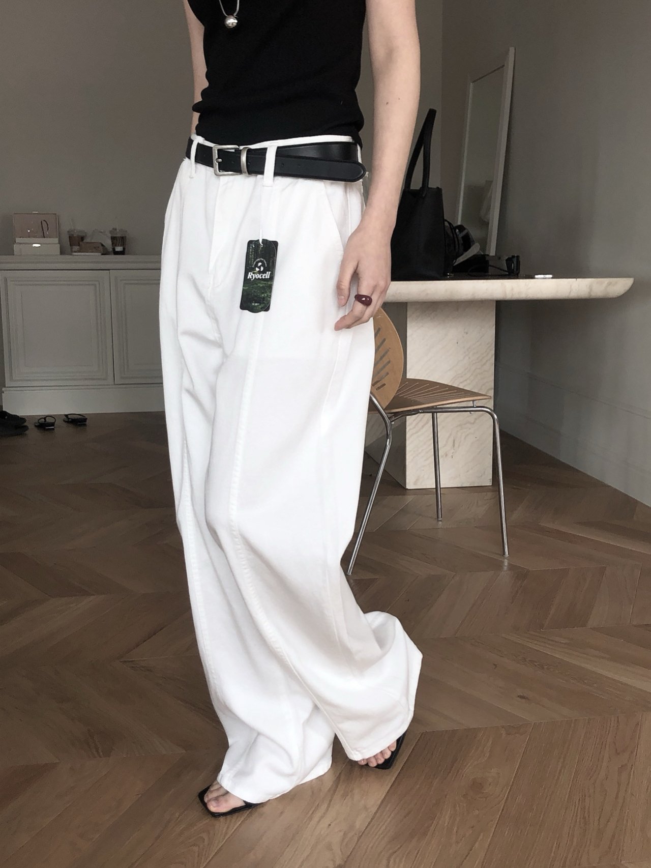 Le Butter 르버터 써머 절개 진 코튼 데님 팬츠 일자 와이드 데일리 바지 상세 이미지 8