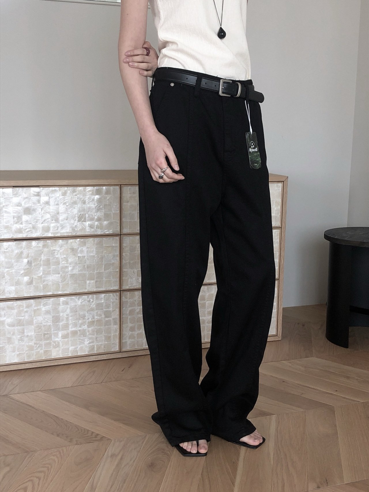 Le Butter 르버터 써머 절개 진 코튼 데님 팬츠 일자 와이드 데일리 바지 상세 이미지 18