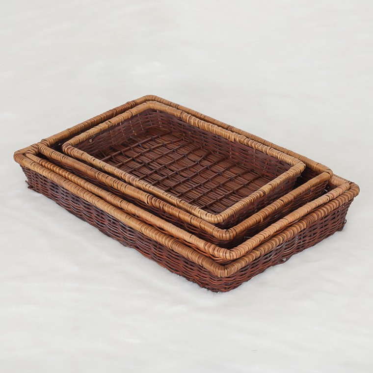 사각 라탄바구니 4P세트 라탄트레이 수납 정리 빵 간식 과일바스켓