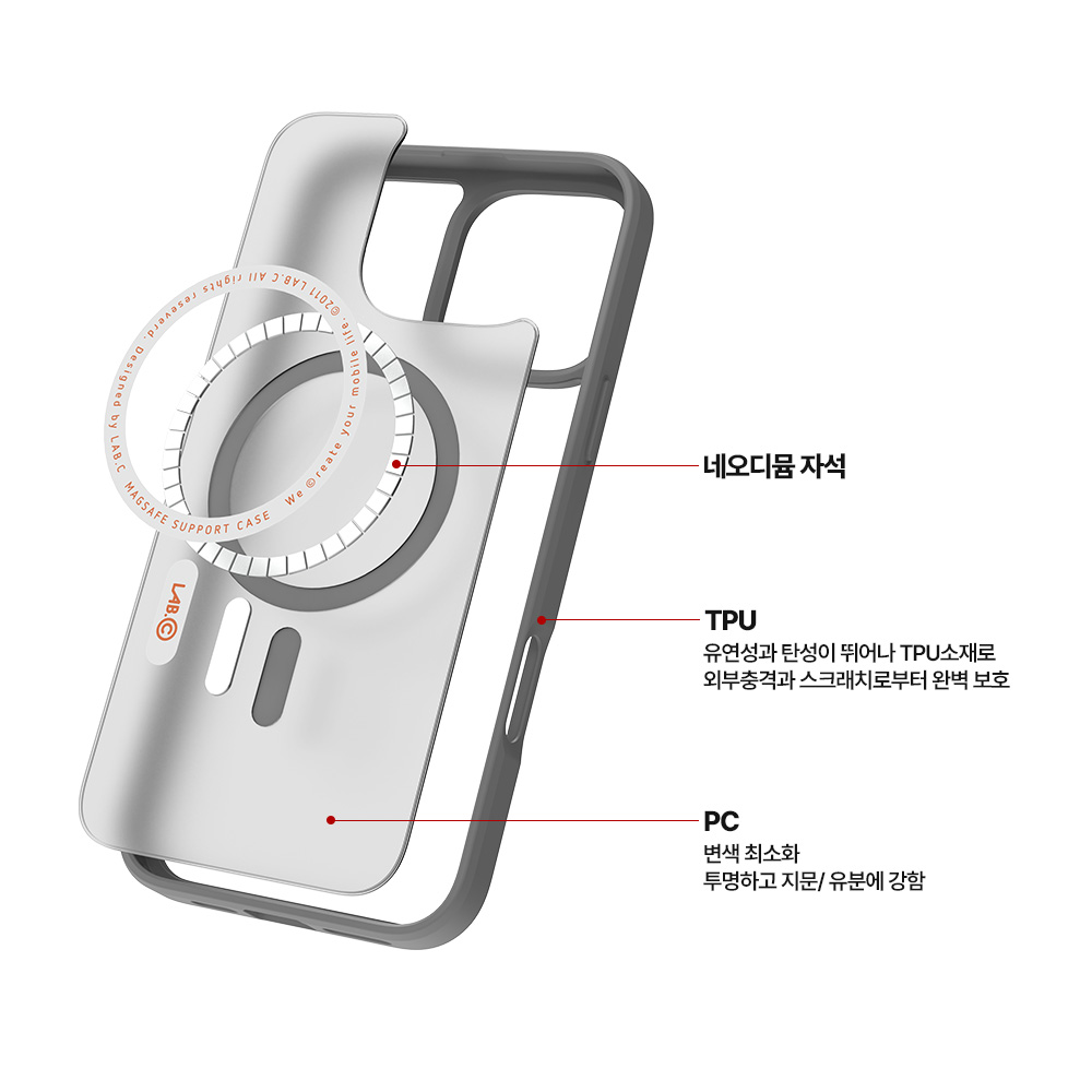 랩씨 지문방지 최강 2배 자력 변색방지 맥세이프 케이스 매트클리어, 아이폰16 이미지 7