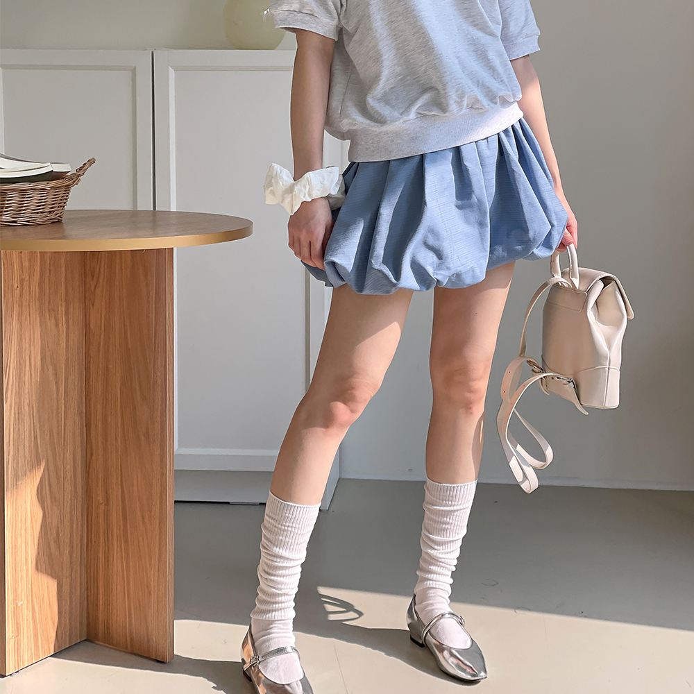 데님 벌룬 미니 스커트 키작녀 a라인 펌킨스커트 뒷밴딩 - 상세 이미지 2
