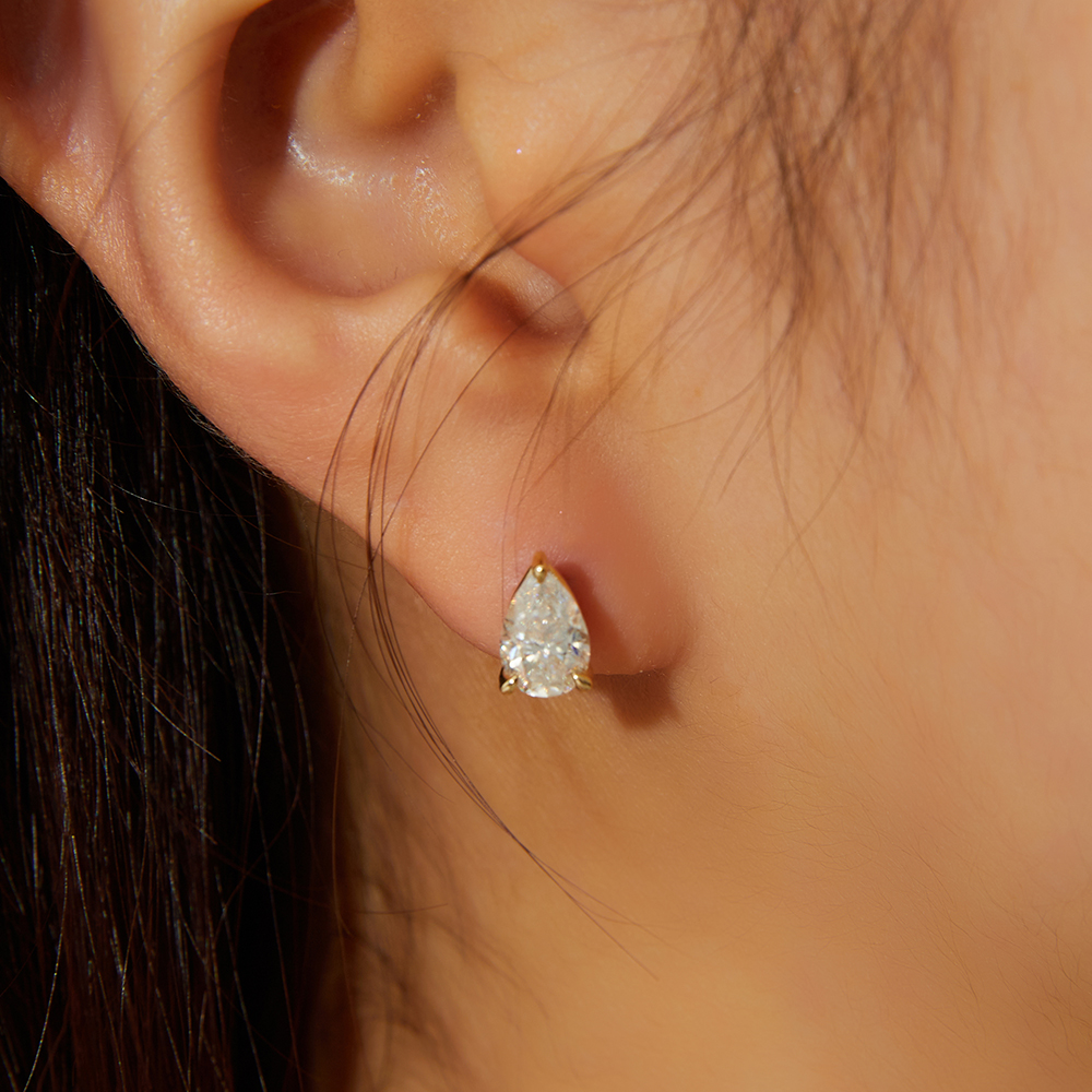 14K 18K 1캐럿 페어 컷 모이사나이트 금 귀걸이 이미지 6