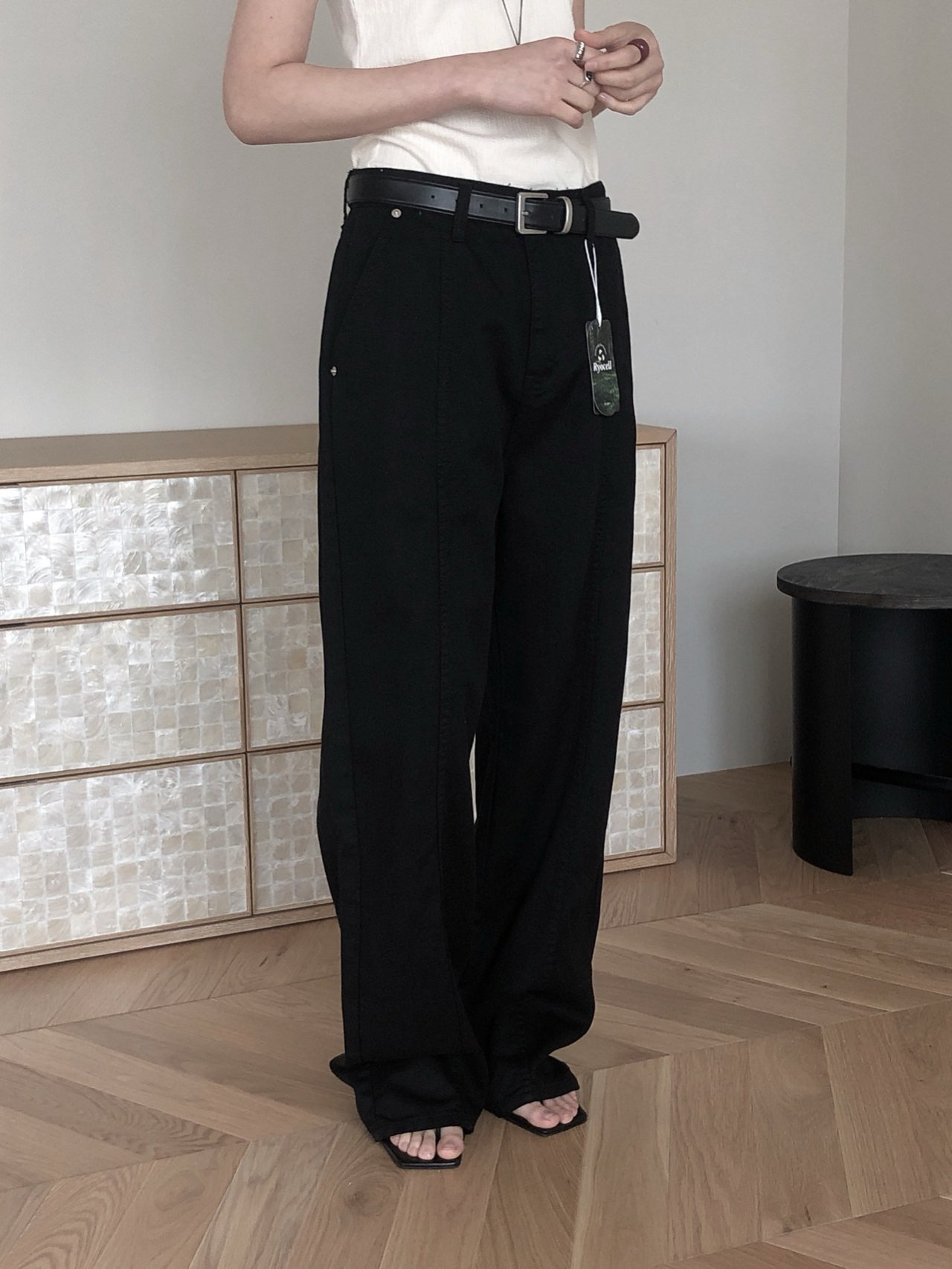 Le Butter 르버터 써머 절개 진 코튼 데님 팬츠 일자 와이드 데일리 바지 상세 이미지 19