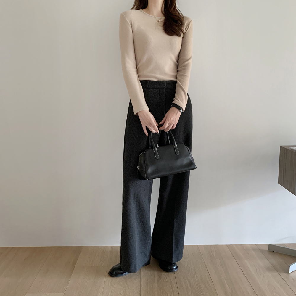 트렌디 하이웨스트 울 세미 와이드팬츠 여자 슬랙스 겨울팬츠 와이드슬랙스 베이지 차콜 그레이 이미지 8