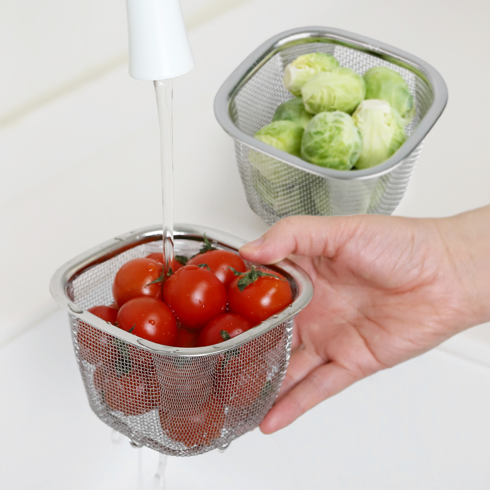 304 스텐 미니 스퀘어 채반 2P세트 / 사각 스텐 채반 세트 야채 소쿠리 제품 이미지